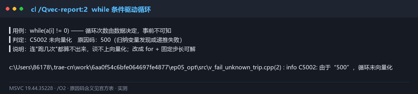 非规范循环的失败报告——原因码 500