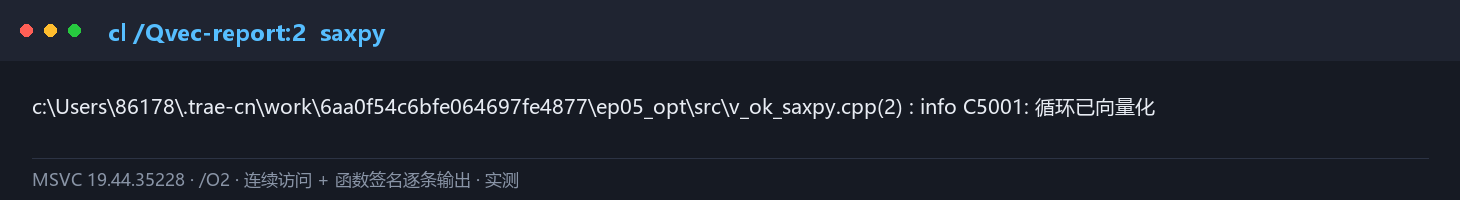 saxpy 循环的向量化报告——C5001 循环已向量化