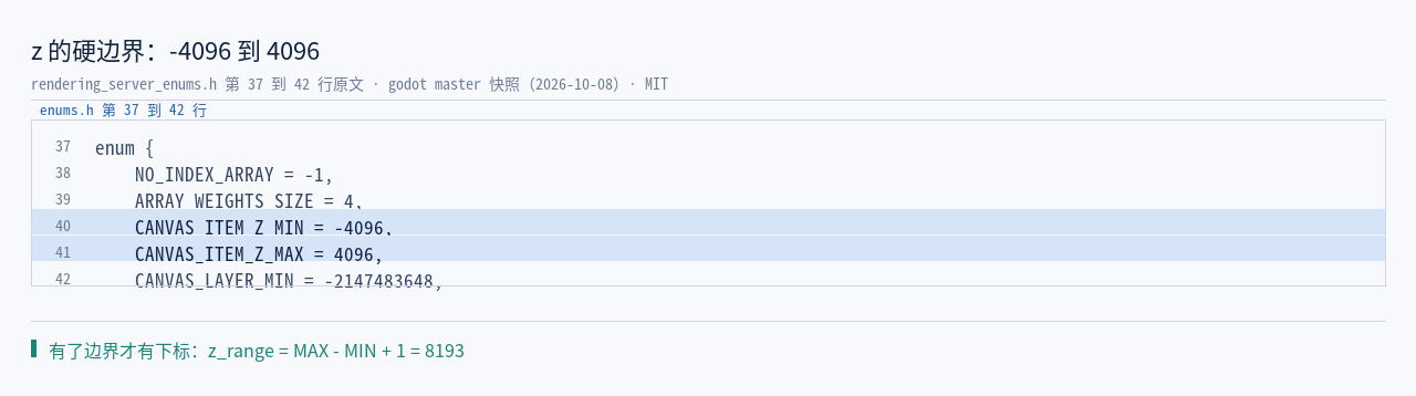 rendering_server_enums.h:40–41 原文：CANVAS_ITEM_Z_MIN = -…