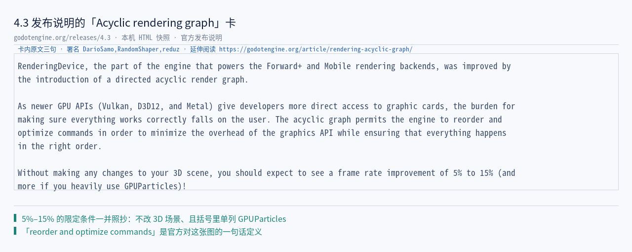4.3 发布说明原文：「improved by the introduction of a directed acy…