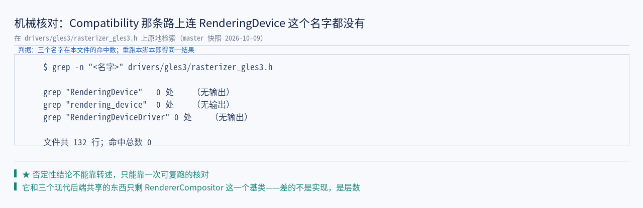 机械核对面板：在 rasterizer_gles3.h 里检索 RenderingDevice / renderin…