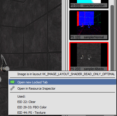 右键菜单：Open new Locked Tab + Open in Resource Inspector + usage history