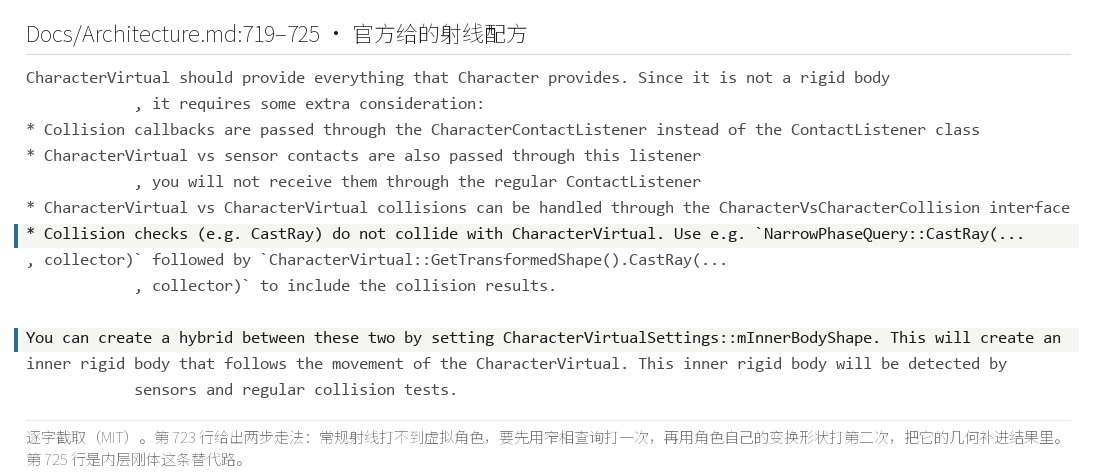 官方给的射线配方原文（Architecture.md:719–725）：常规