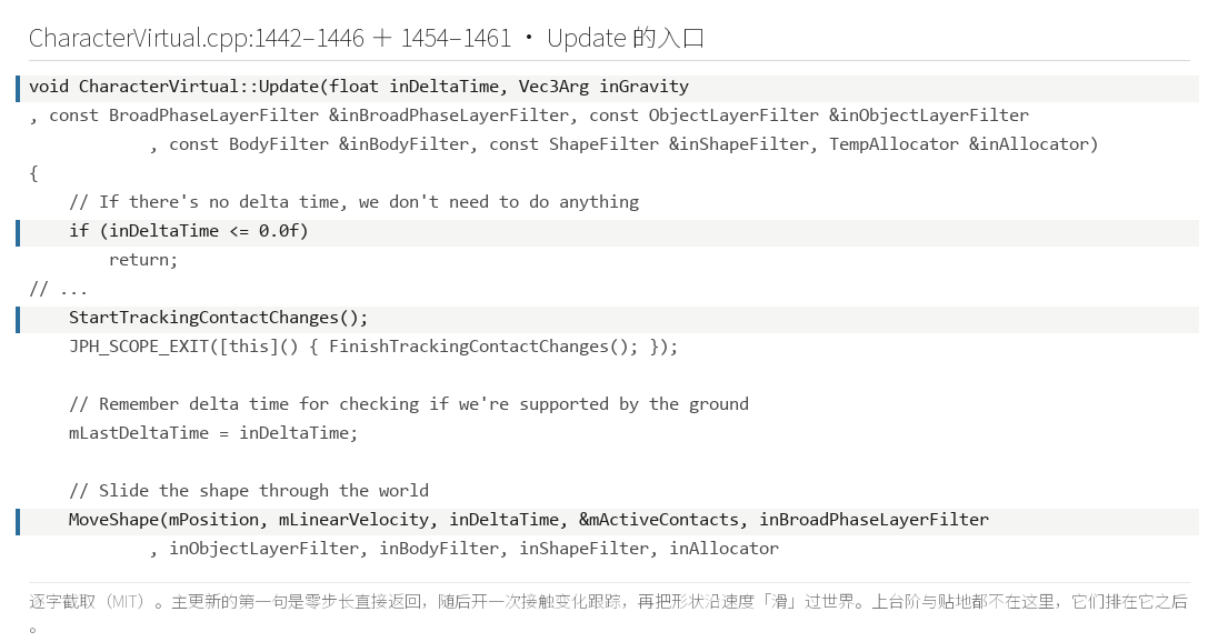 Update 的入口原文（CharacterVirtual.cpp:144