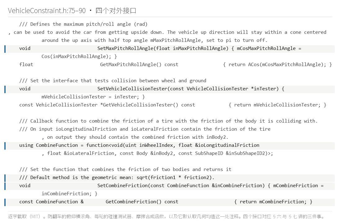 载具约束的四个对外接口（VehicleConstraint.h:75–90）