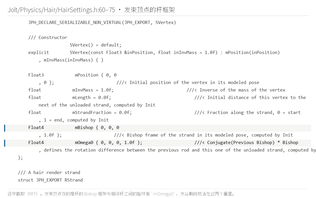 发束顶点的杆框架原文（HairSettings.h:60–75）：发束顶点存