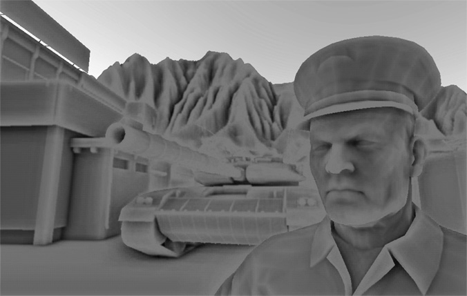 SSAO 真实效果：灰度遮蔽遮罩，暗部就是邻域采样算出来的遮挡——它天然要求读得到邻居