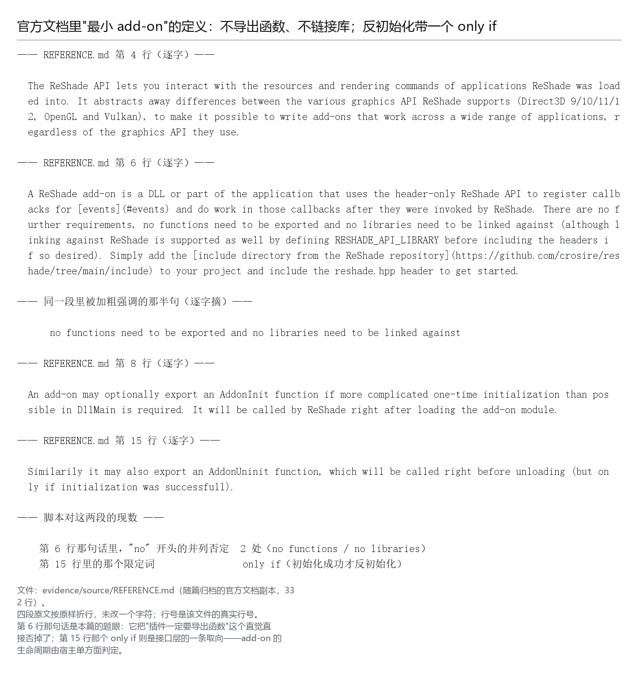 官方文档里 add-on 的定义：不导出函数、不链接库，以及反初始化那个 only if